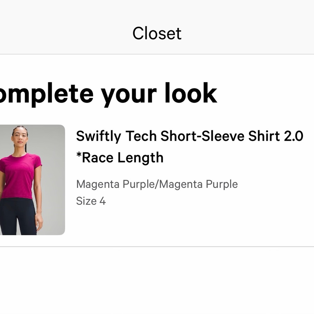 Lululemon Swiftly Tech Short-Sleeve Shirt 2.0
*Race Length